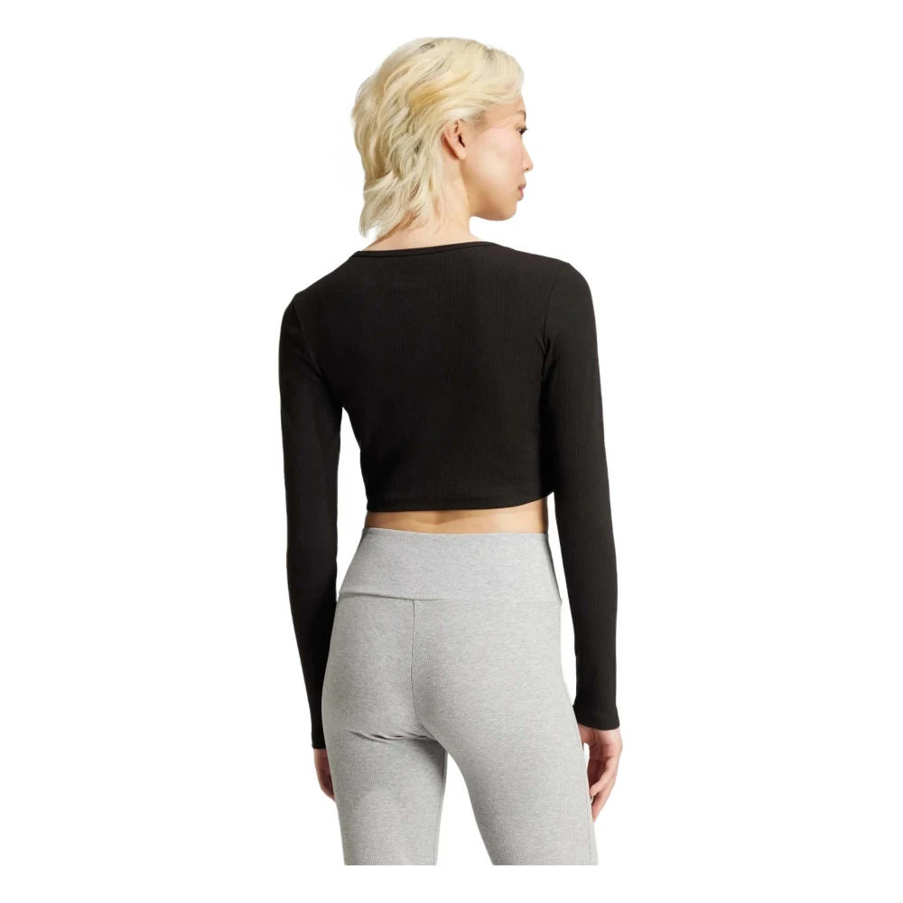 Adidas Essentials Geribbelde Crop Longsleeve T-shirt Black Dames