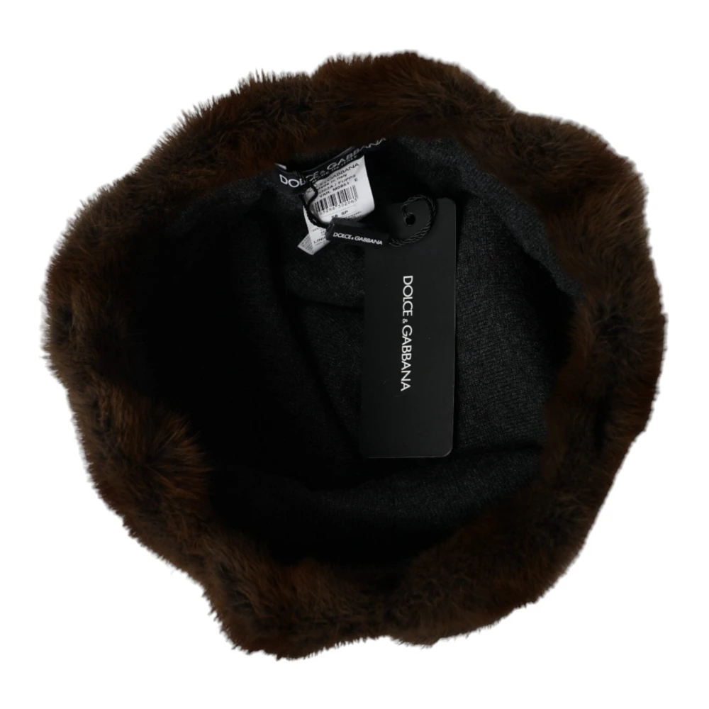 Dolce & Gabbana Bruine Wezel Bont Kasjmier Beanie Muts Brown Dames