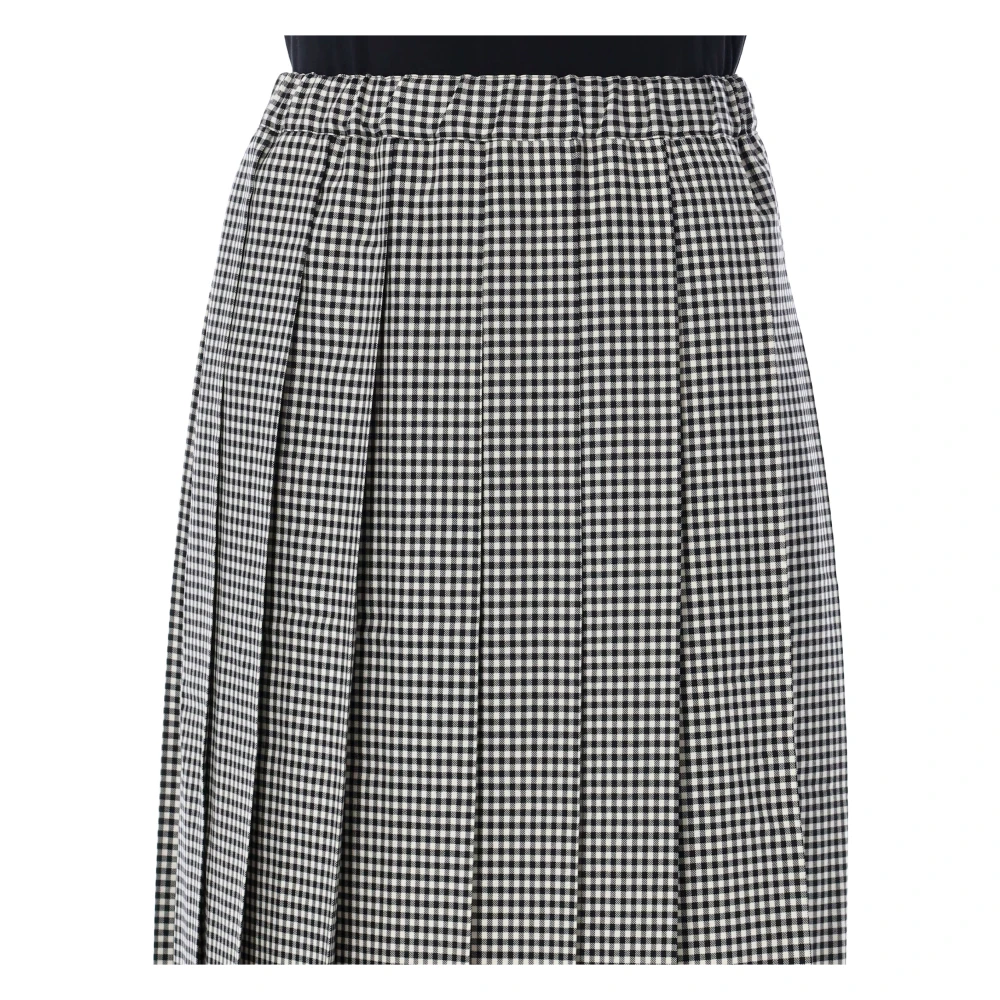 Comme des Garçons Gingham Geplooide Midi Rok Zwart Wit Black Dames