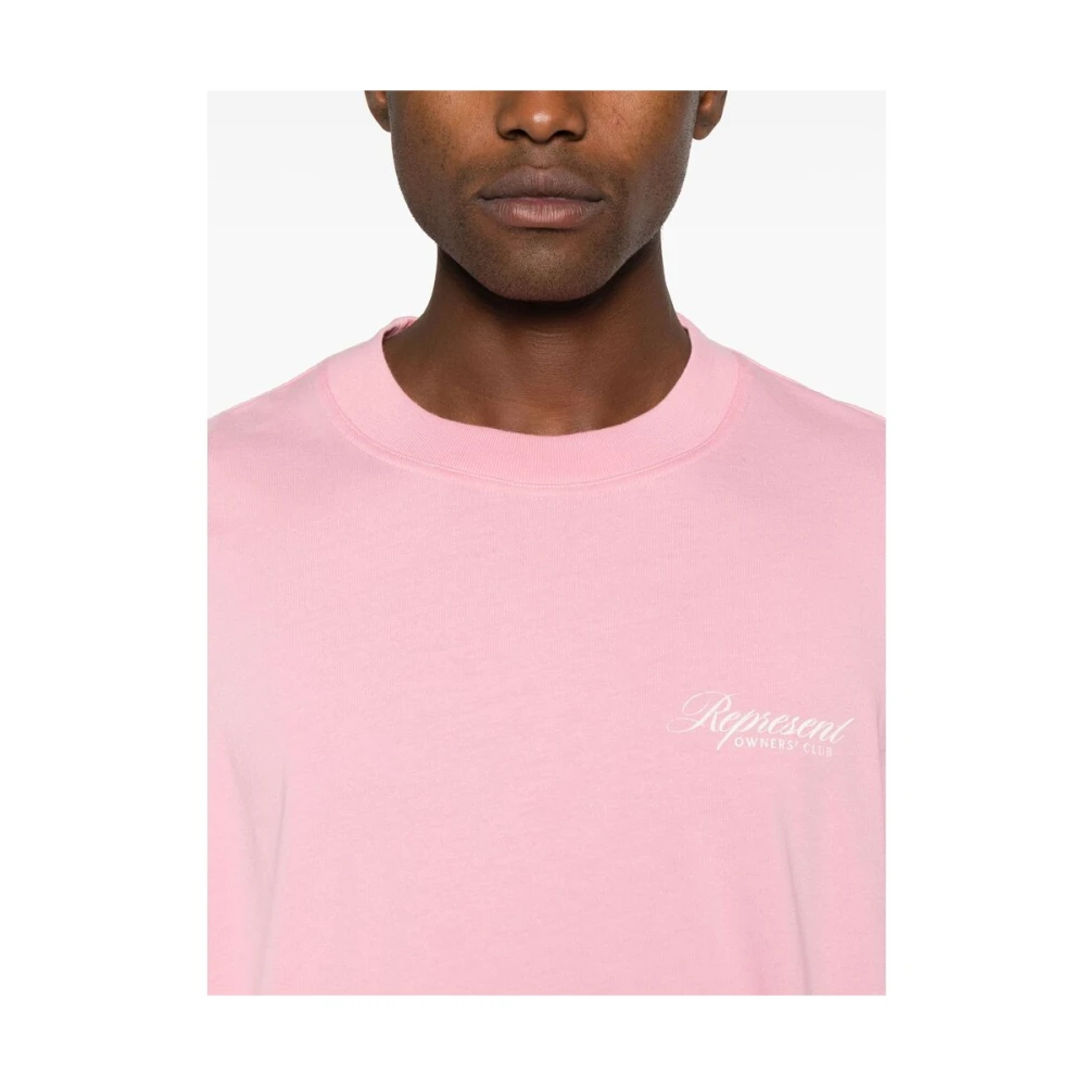Represent Roze Katoenen T-shirt met Logo Print Pink Heren