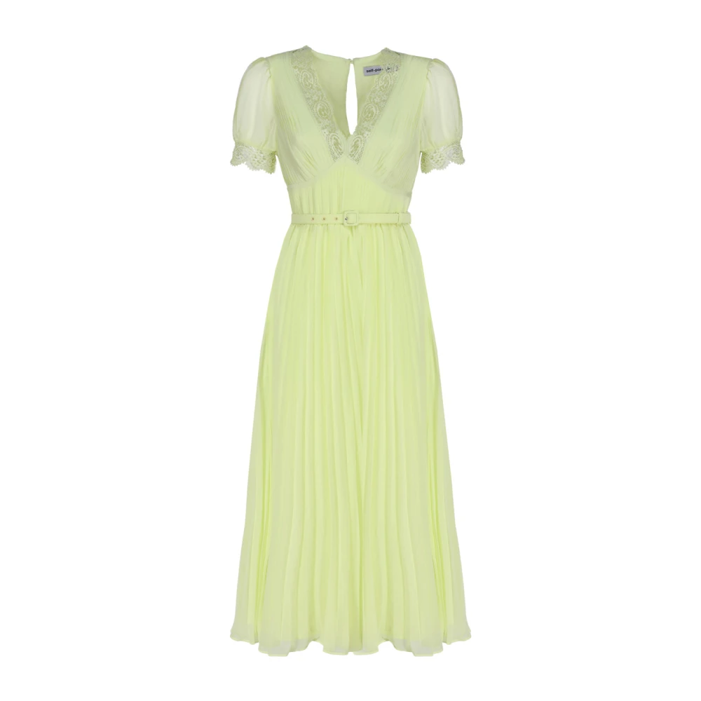 Self Portrait Women's Green Midi Dresses, 2XS, Chiffon Lace V-Neck Midi Dress