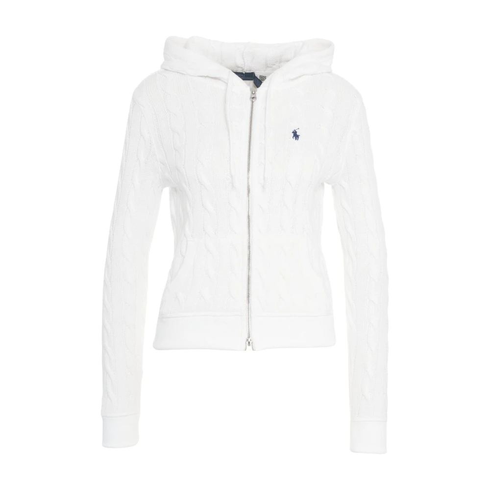 Polo Ralph Lauren Vit Cable Stickad Cardigan Sweatshirt White, Dam