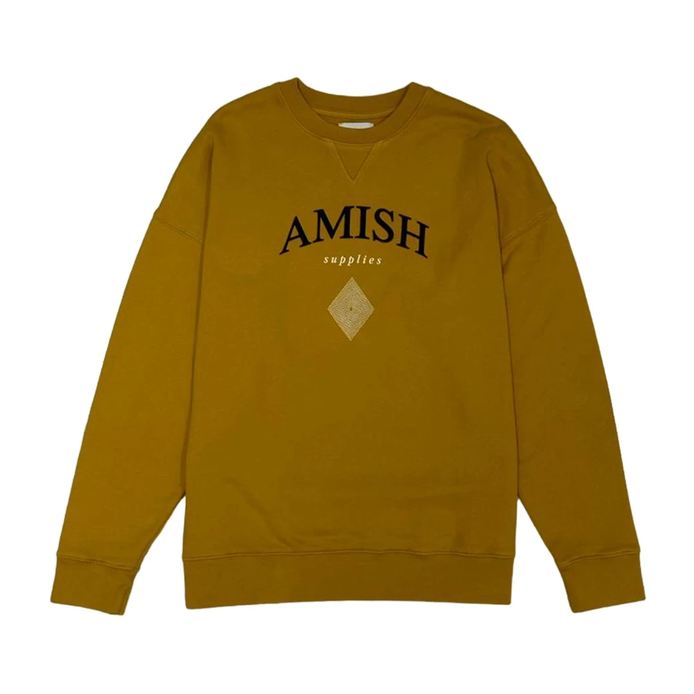 Amish Katoenen hoodie effen kleur lange mouw Yellow Heren