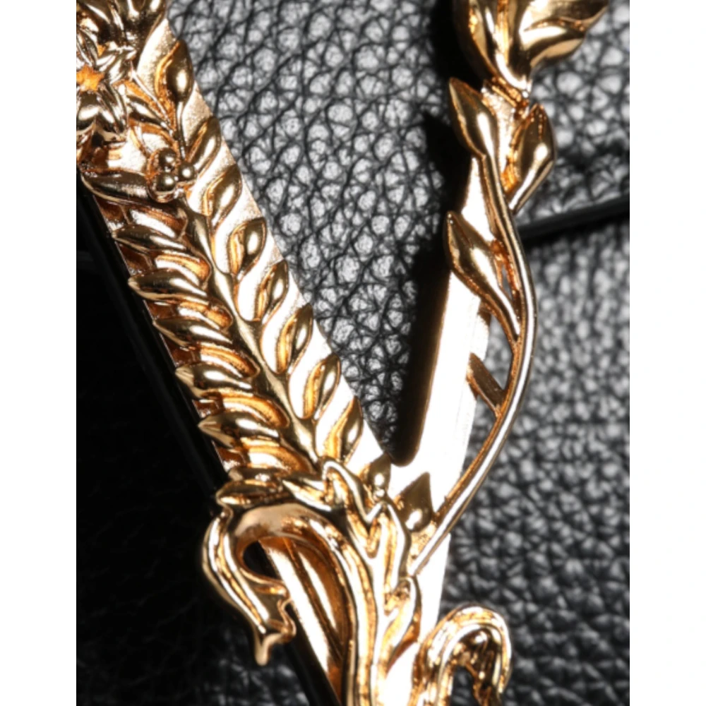 Versace Zwarte Korrelige Leren Schoudertas Black Dames