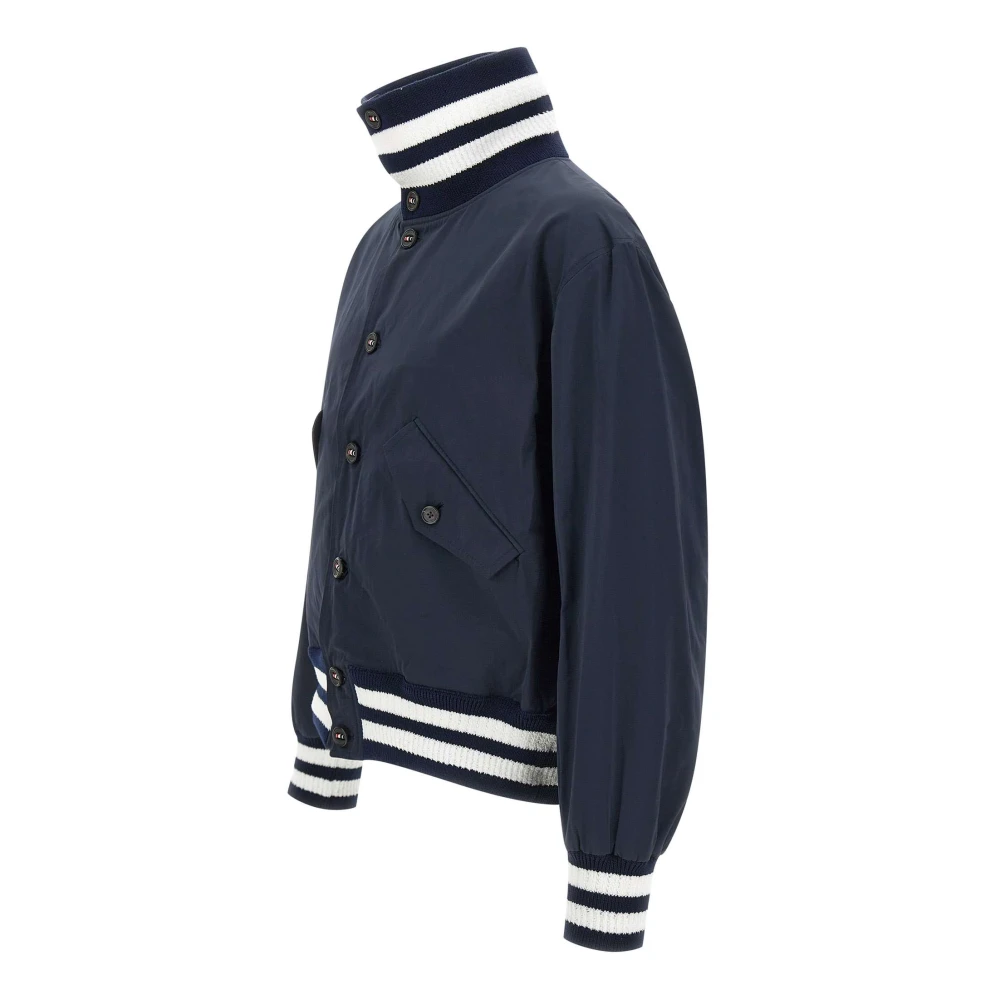 Thom Browne Flight Jacket Navy Blue Satin Nylon Blue Heren