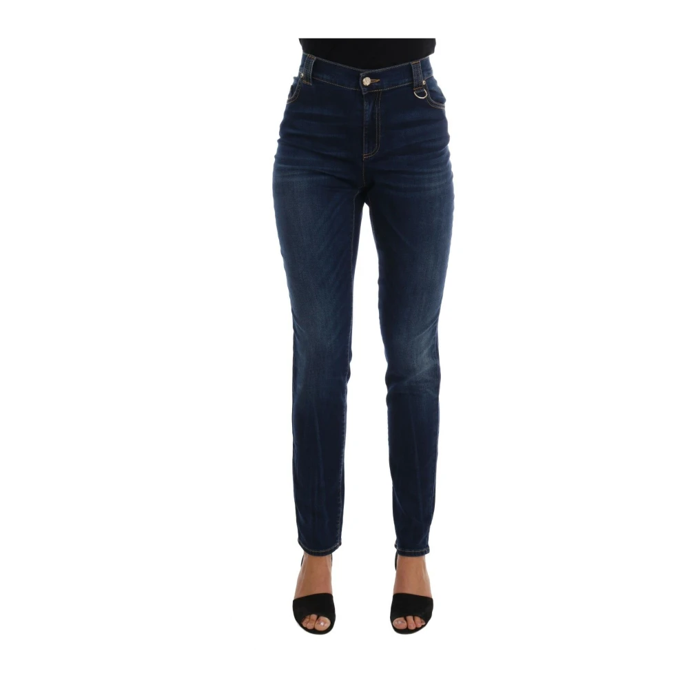 Versace Jeans Couture Blauwe Wassing Slim Stretch Denim Jeans Blue Dames