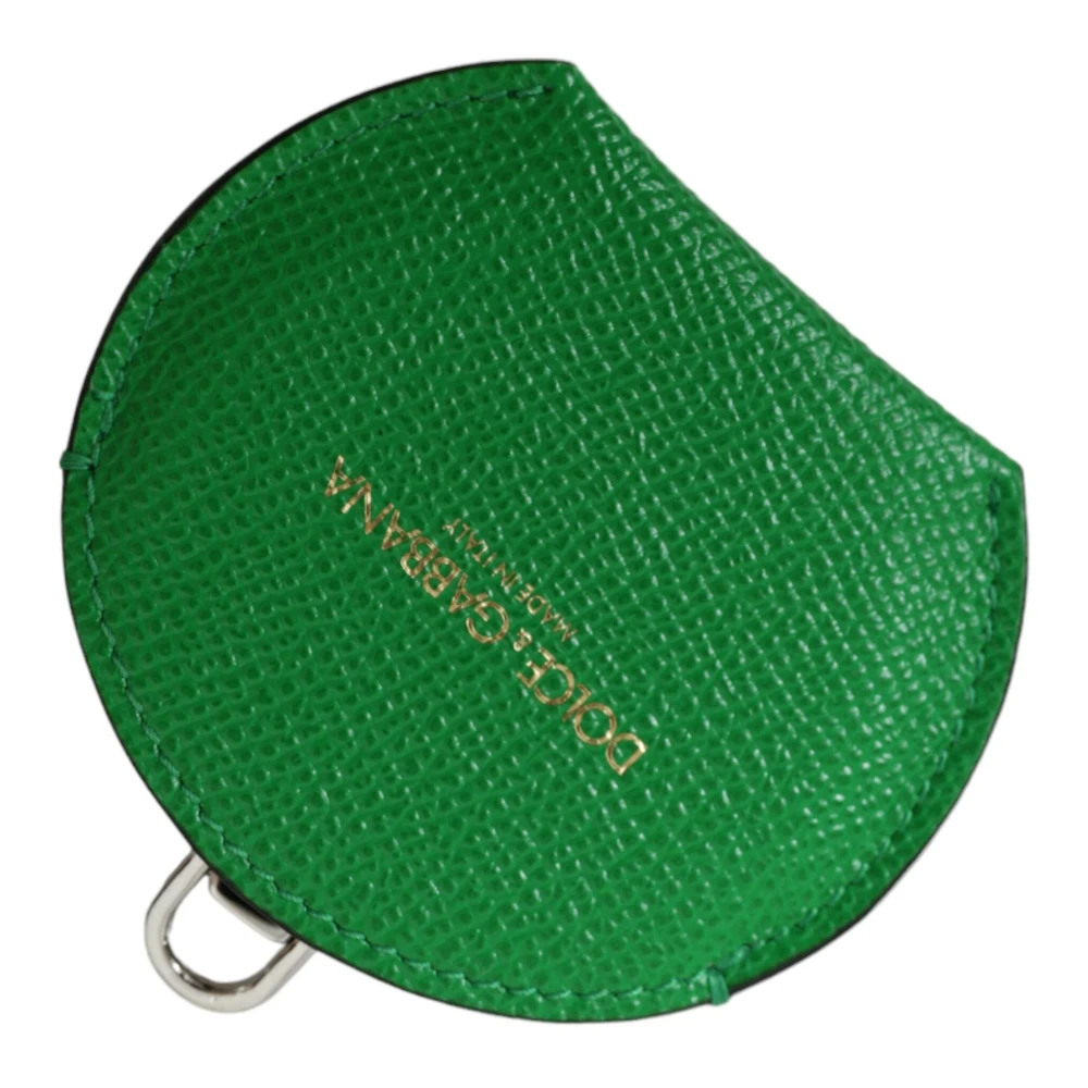 Dolce & Gabbana , Accessories, Female, Green, One Size, Green Calfskin Leather Round Logo Hand Mirror Holder