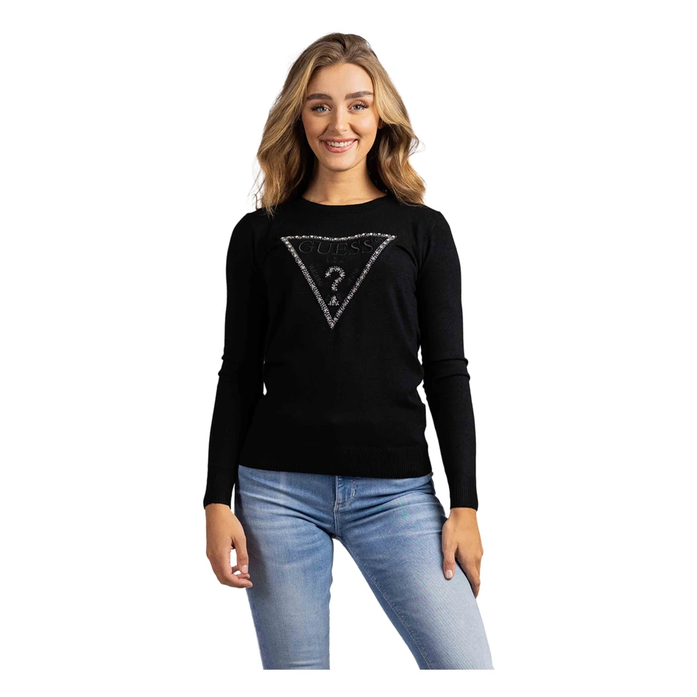 Guess Rosalie Triangle Logo Sweater voor dames Black Dames