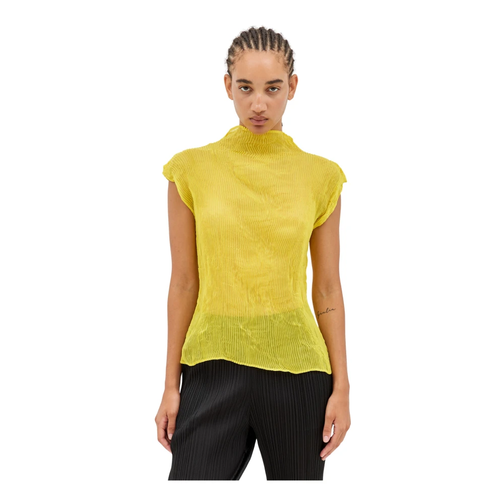 Issey Miyake Geplooide Chiffon Twist Top Yellow Dames