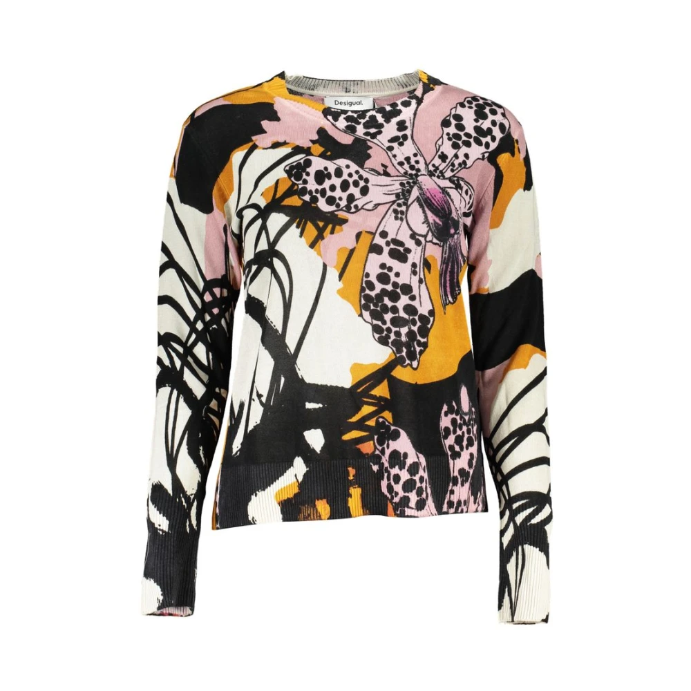 Desigual Gebloemde Linnen Trui Lange Mouw Ronde Hals Multicolor Dames