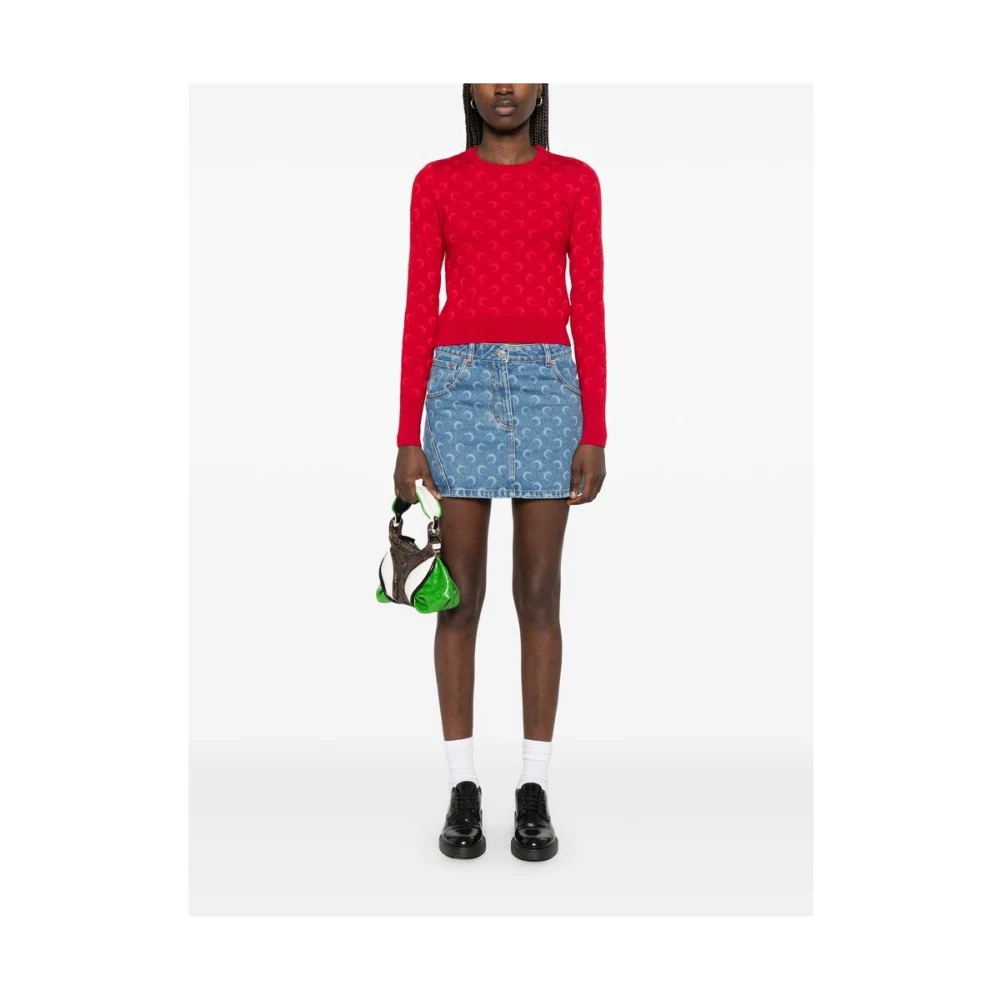 Marine Serre Donkerrode Crew Neck Sweater Red Dames