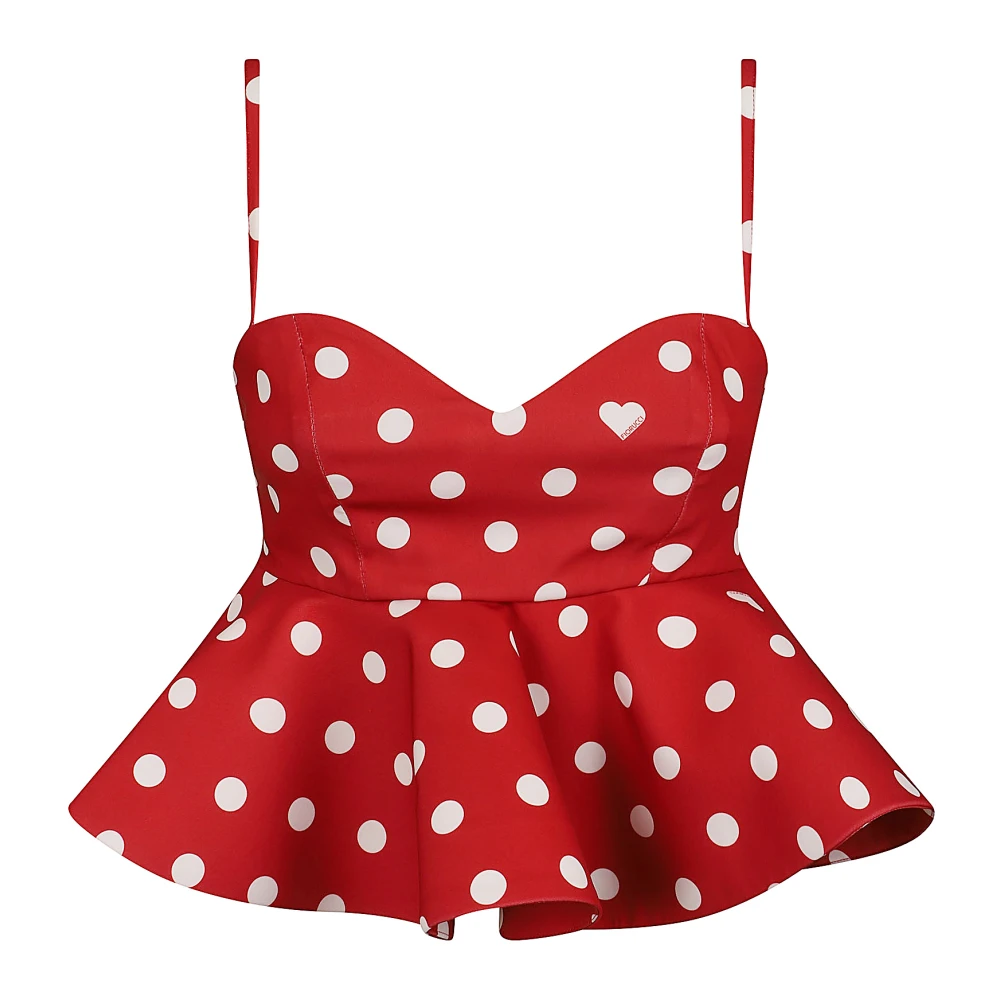 Fiorucci Women's Red Polka Dot Peplum Crop Top - Sleeveless Tops - Xs - Tops