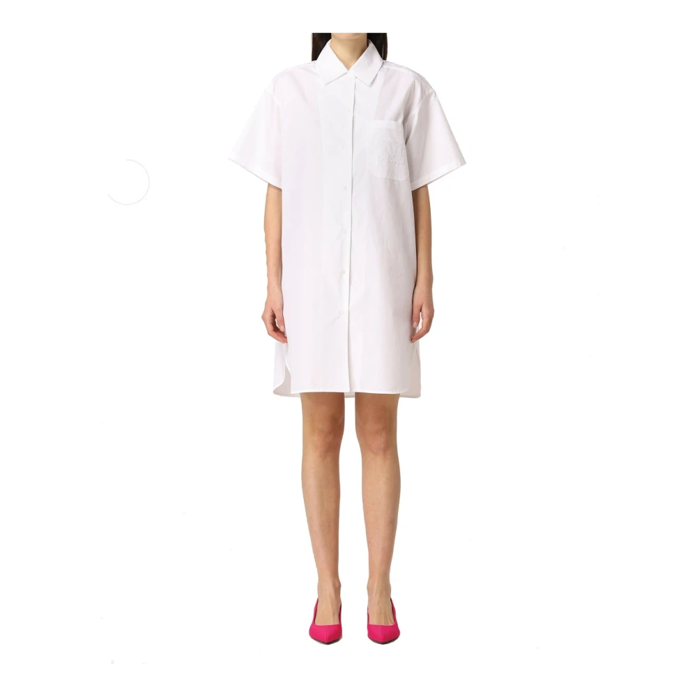 Max Mara Geborduurde Chemisier Jurk met Korte Mouwen White Dames