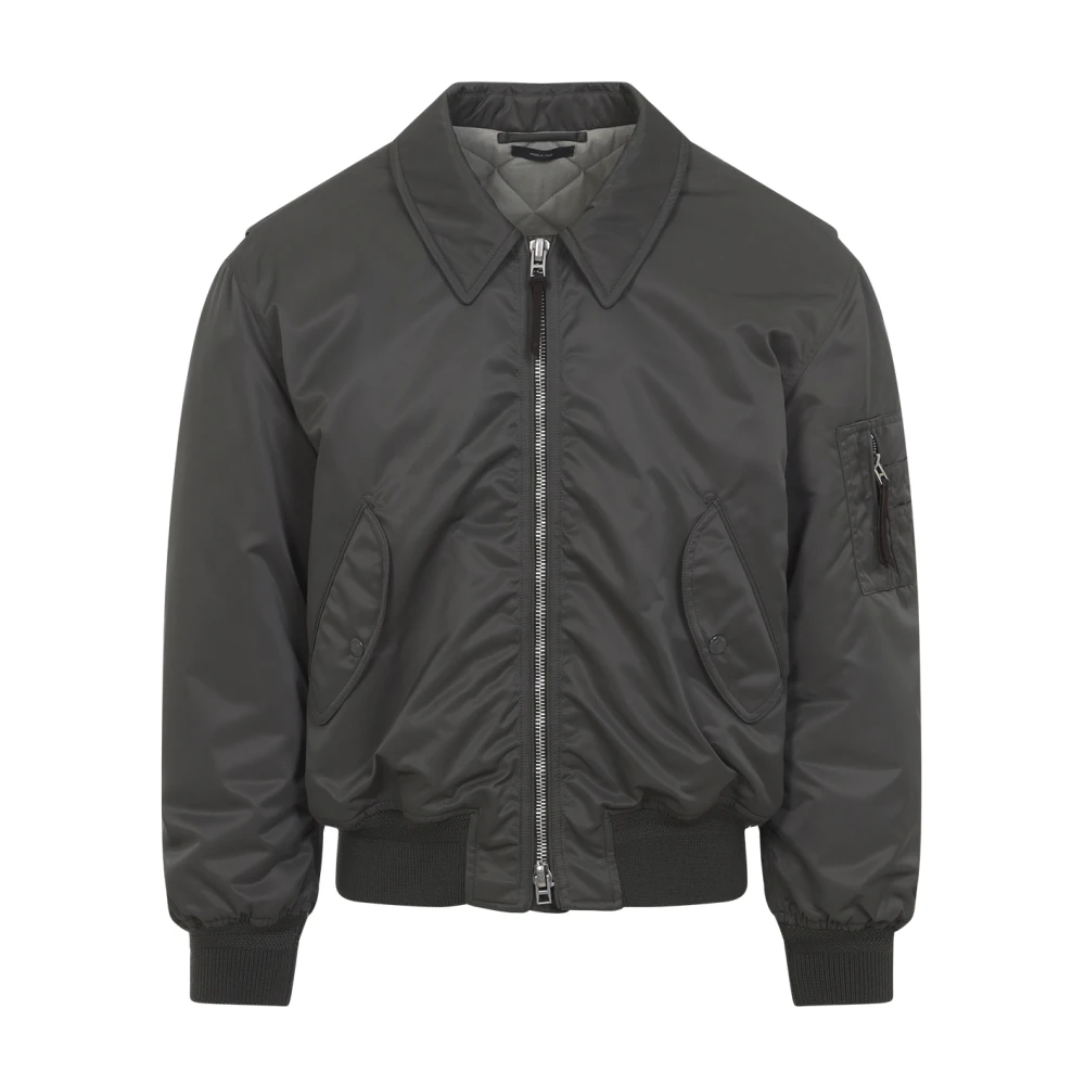 Tom Ford Green Satin Nylon Flight Bomber - Male - Bomber Jackets - L - Jackets
