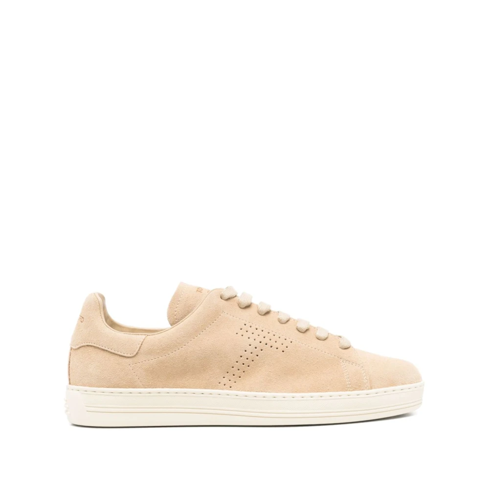 Tom Ford Beige Mocka Sneakers med T Logo Beige, Herr