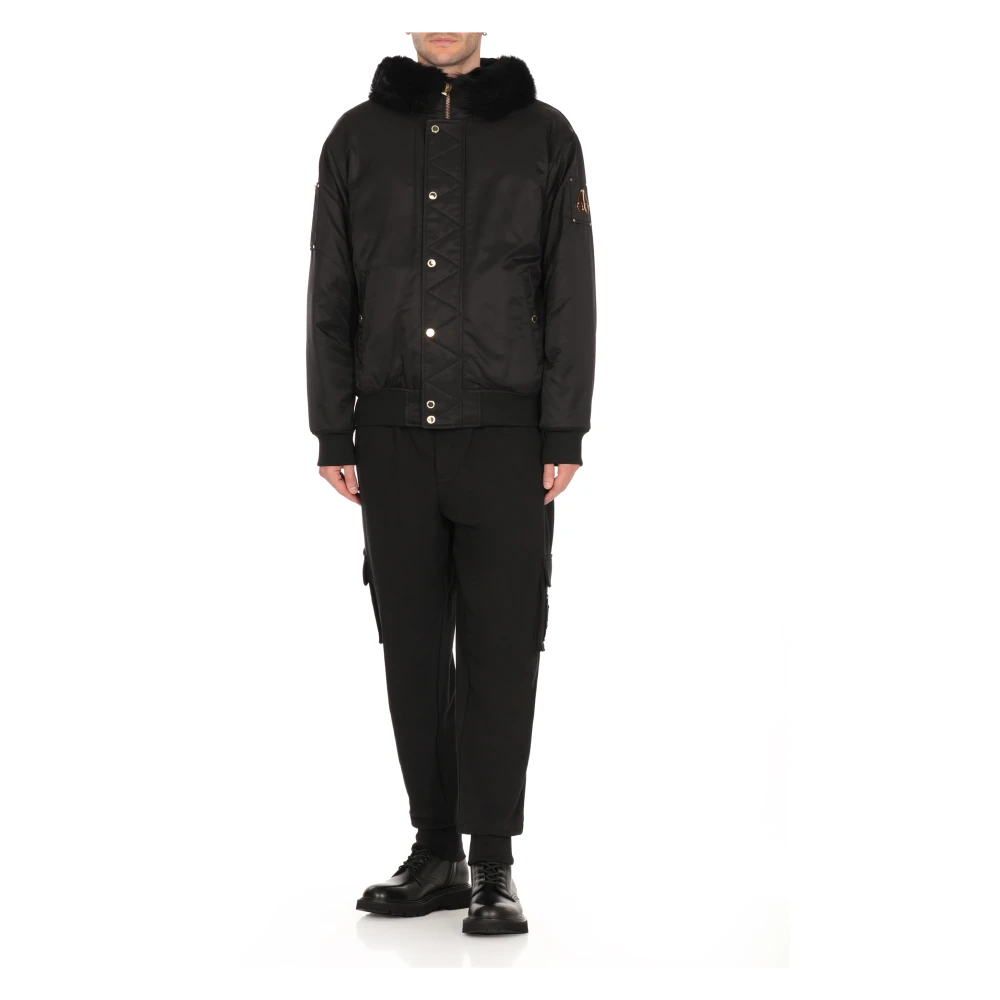 Moose Knuckles Zwarte Gewatteerde Jas met Bont Capuchon Black Heren