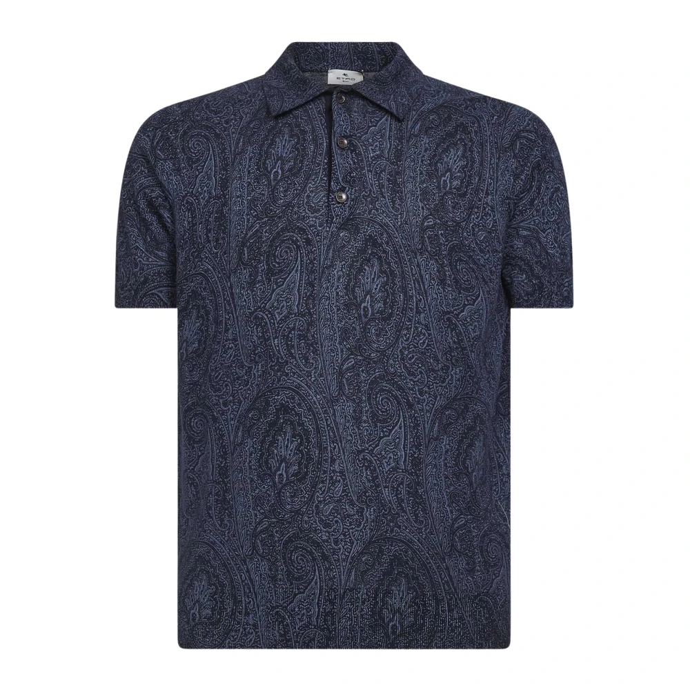 Etro Men's Blue Cotton-Blend Polo Shirt With Floral Paisley Motif