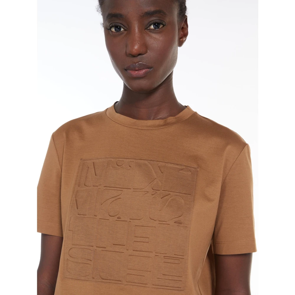 Max Mara Katoenen jersey T-shirt met korte mouwen en reliëflogo Brown Dames