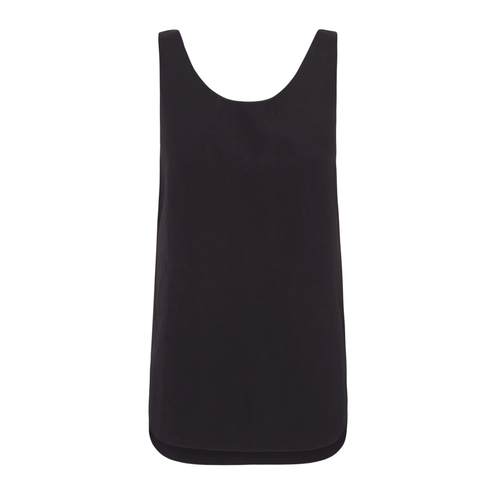 Cortana Linne Siden Triangel Detalj Tank Top Black, Dam