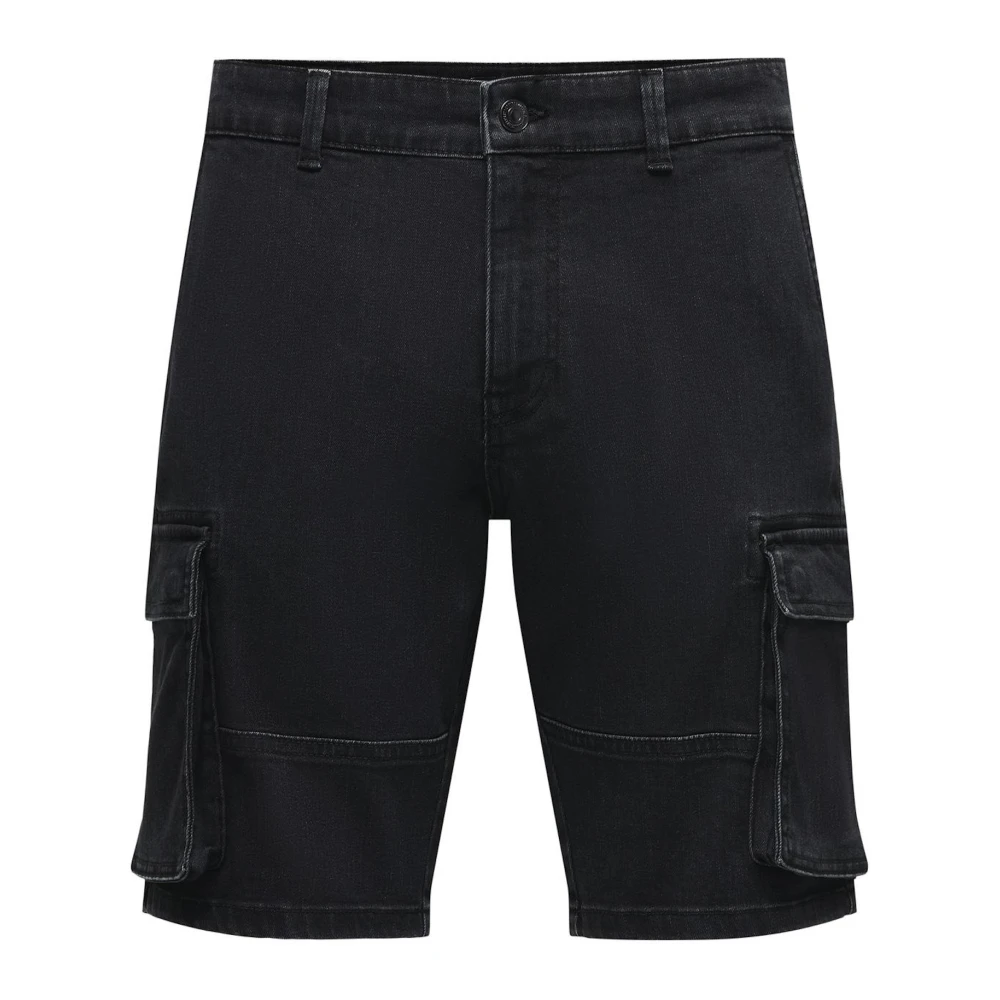 Only & Sons Urban Cargo Denim Shorts Black Heren