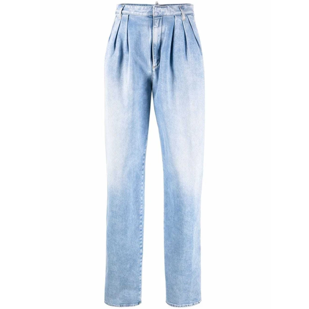 Dsquared2 High-waisted boxy jeans met plooien Blue Dames