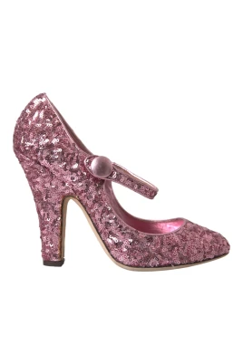 Rosa Sequin Mary Jane Höga Klackar
