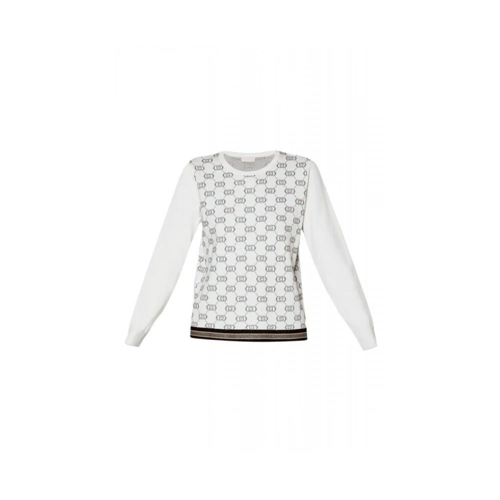 Liu Jo Donna Bianco Maglione Con Logo Monogramma