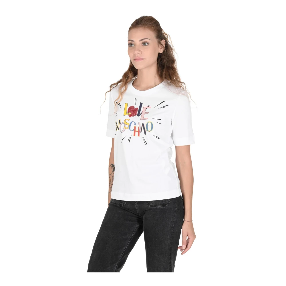 Moschino Kleurrijk Liefdesprint Katoenen T-shirt White Dames