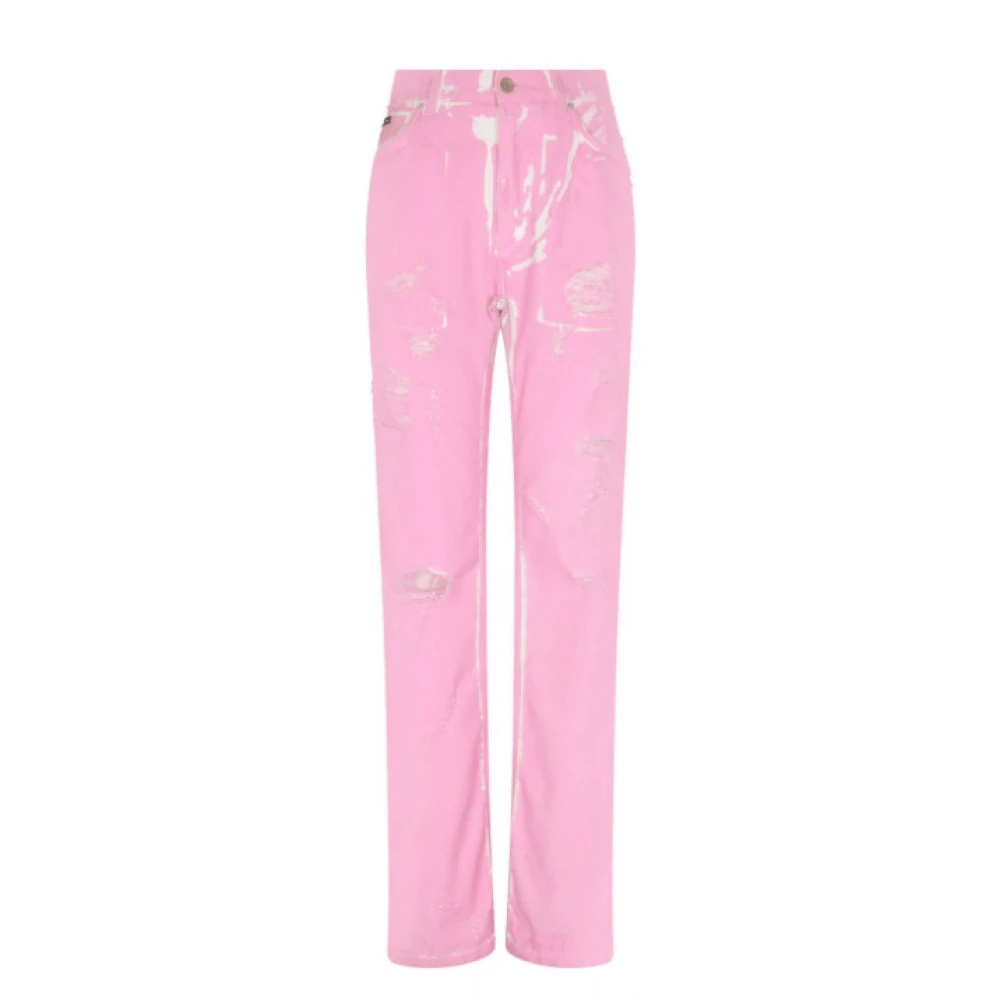 Dolce & Gabbana Roze Distressed-Detail Denim Jeans Pink Dames