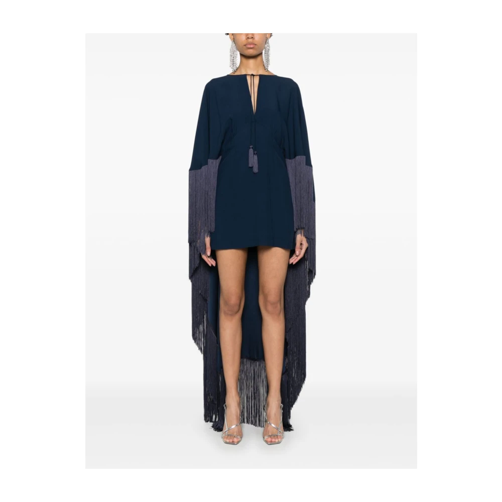 Taller Marmo Blauwe Cape Jurk met Franjedetails Blue Dames