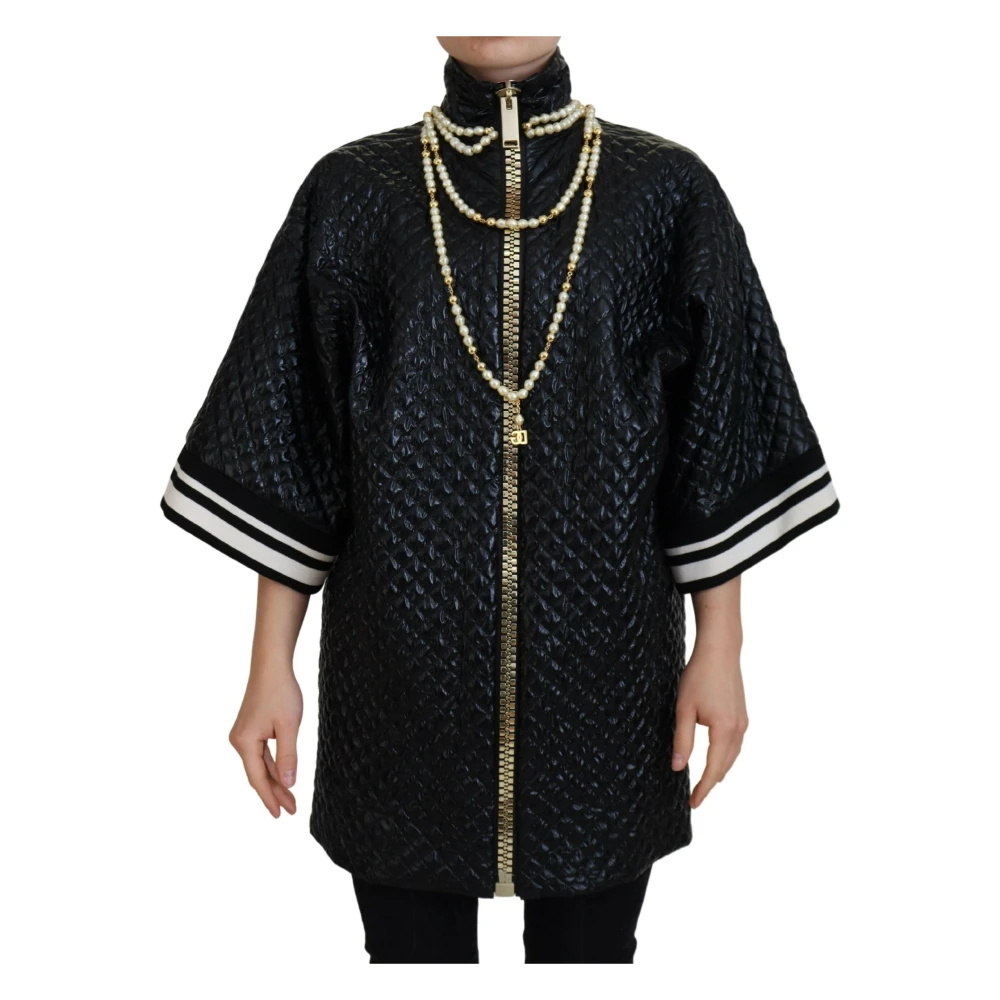 Dolce & Gabbana Zwarte Trui met Parelversiering en Ritssluiting Black Dames