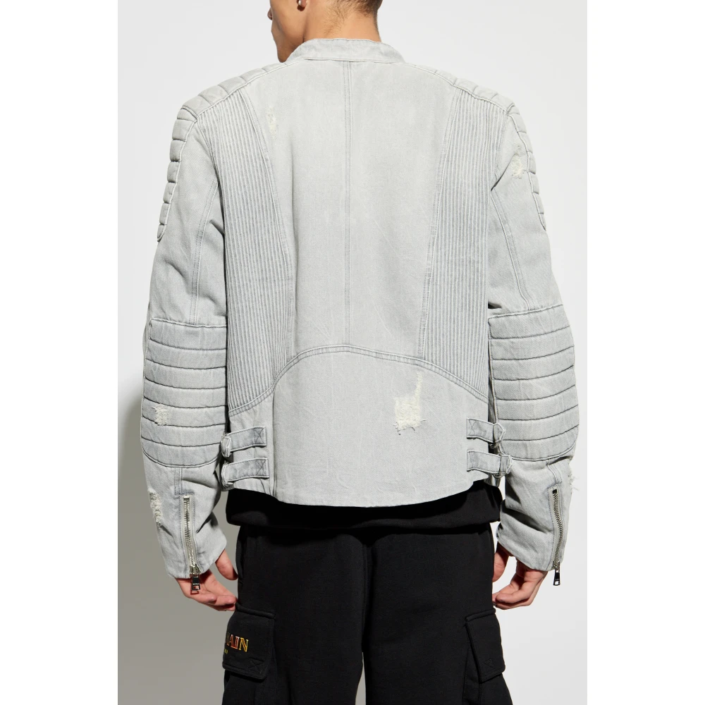 Balmain Denim Jack met Vintage Effect Gray Heren