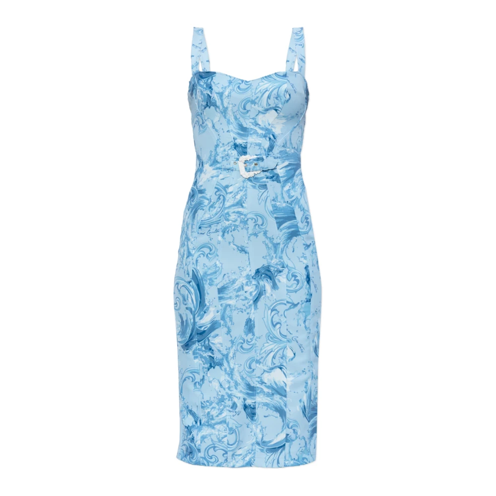 Versace Jeans Couture Vrouw Blauw Kleedjes Dames, M, Barocco Pattern Strappy Dress