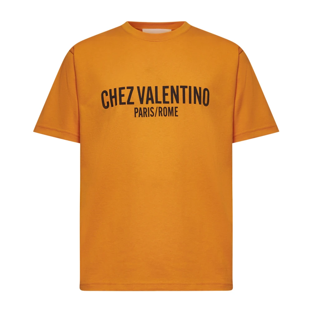 Valentino Garavani Logo Print Katoenen T-shirts en Polos Yellow Heren