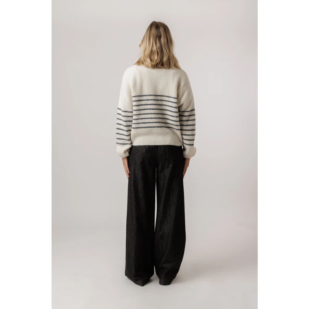 By-Bar Gestreepte Oversized Pullover Off White Dames