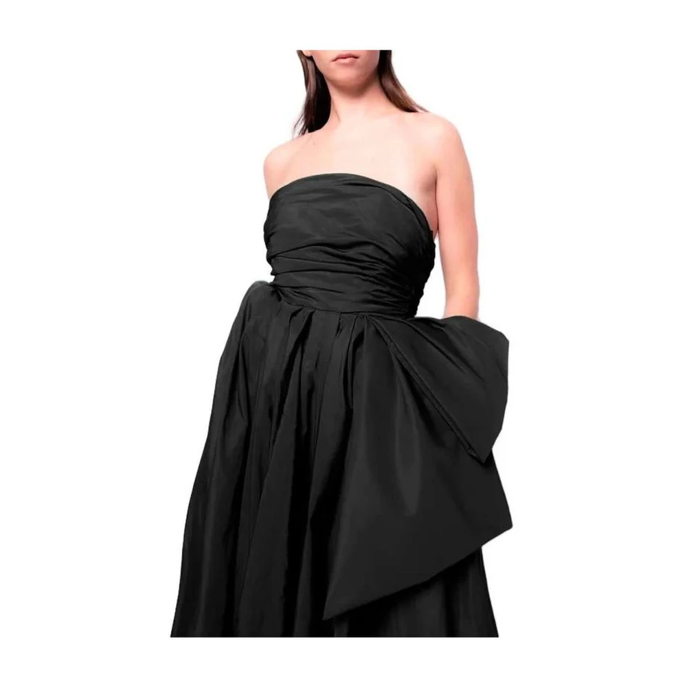pinko Zwarte Zijden Strapless Jurk met Lintdetail Black Dames