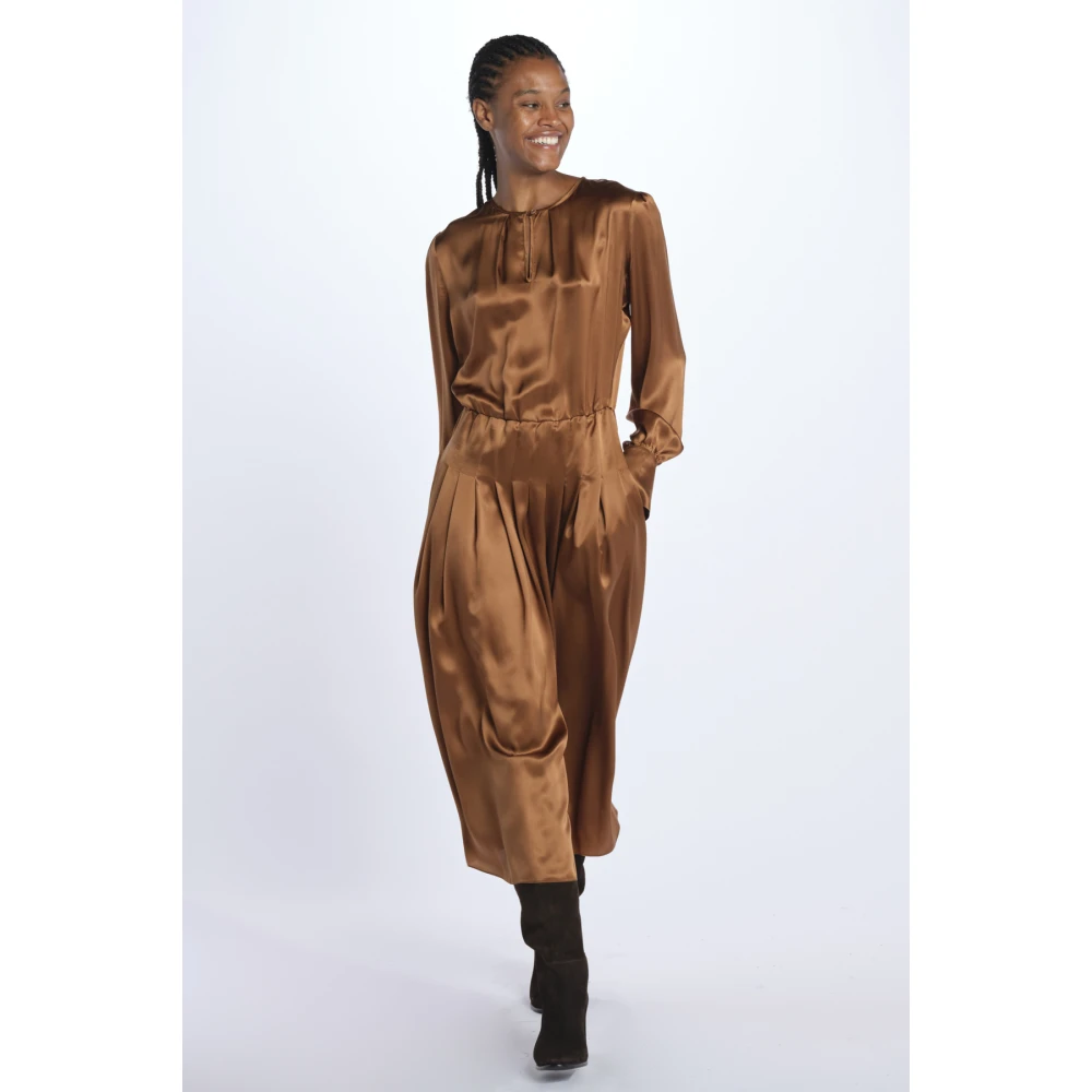 Crida Milano Zijden jurk met lange mouwen in bruin Brown Dames