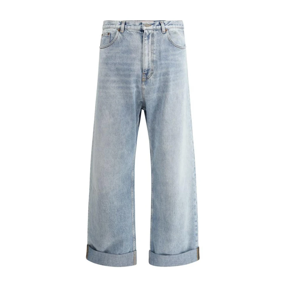 Valentino Baggy Katoenen Jeans met Logo Patch Blue Heren