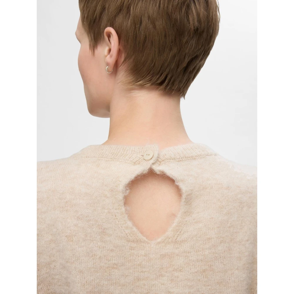 Selected Femme Open Back Knit O-Neck Sweater Beige Dames