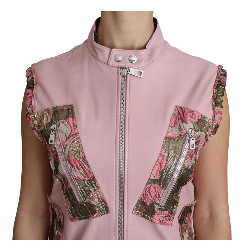 Dolce & Gabbana Roze geritste lamssleeveless jas Pink Dames