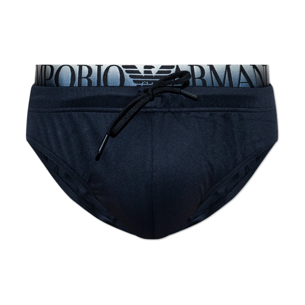 Emporio Armani Herr Blå Badkläder Xl, Badbyxor Med Logotyp I Midjan