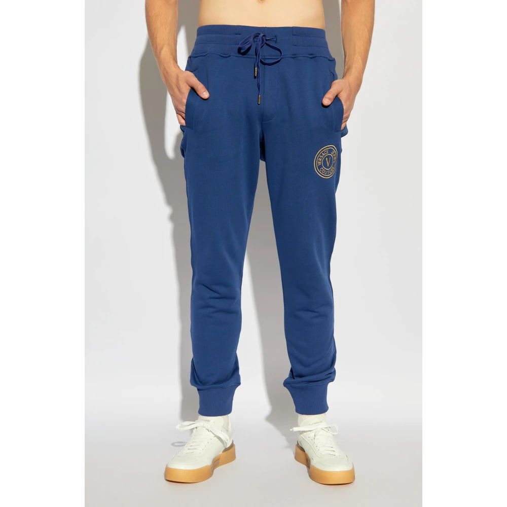 Versace Jeans Couture Broek met logo Blue Heren