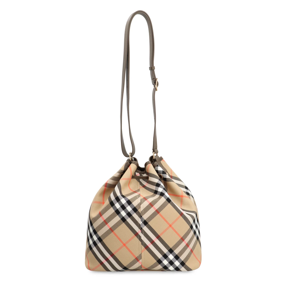 Burberry Geruite Bucket Bag met Leren Details Beige Dames