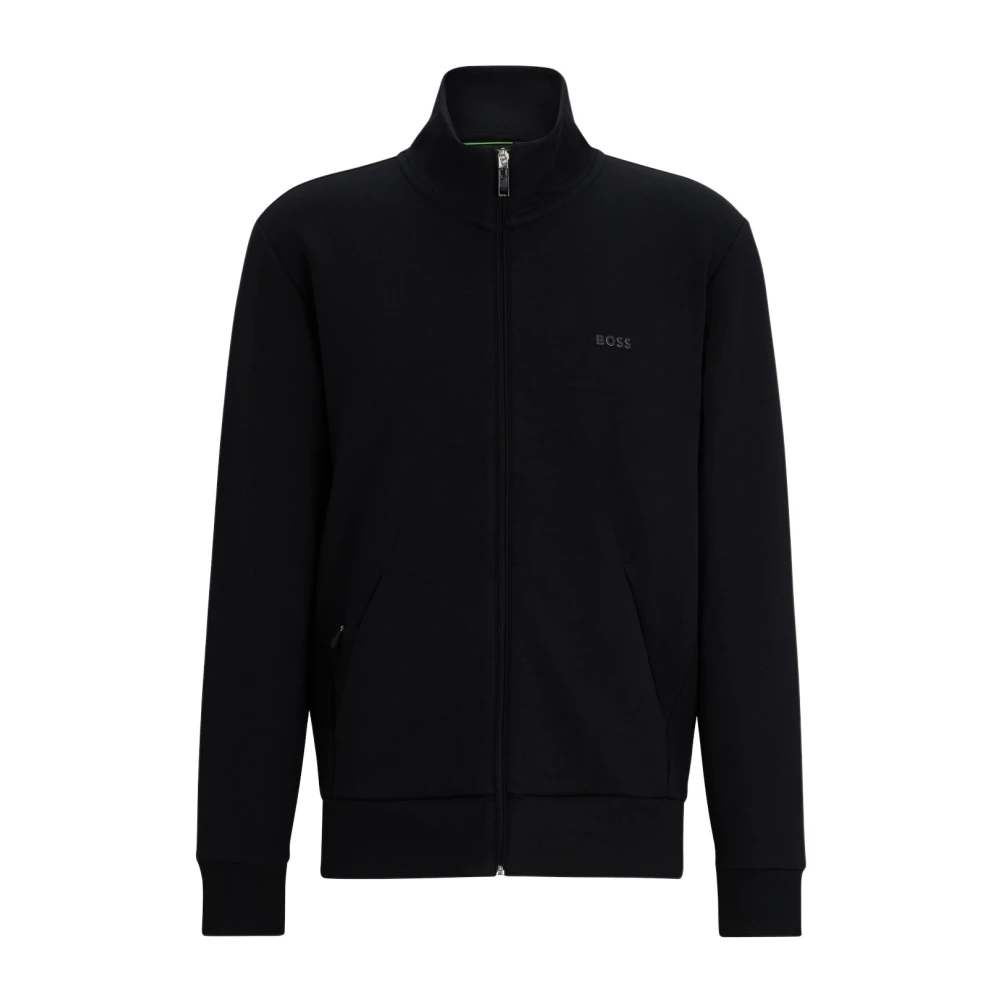 Boss Zwarte Zip-trui met Logoprint Black Heren