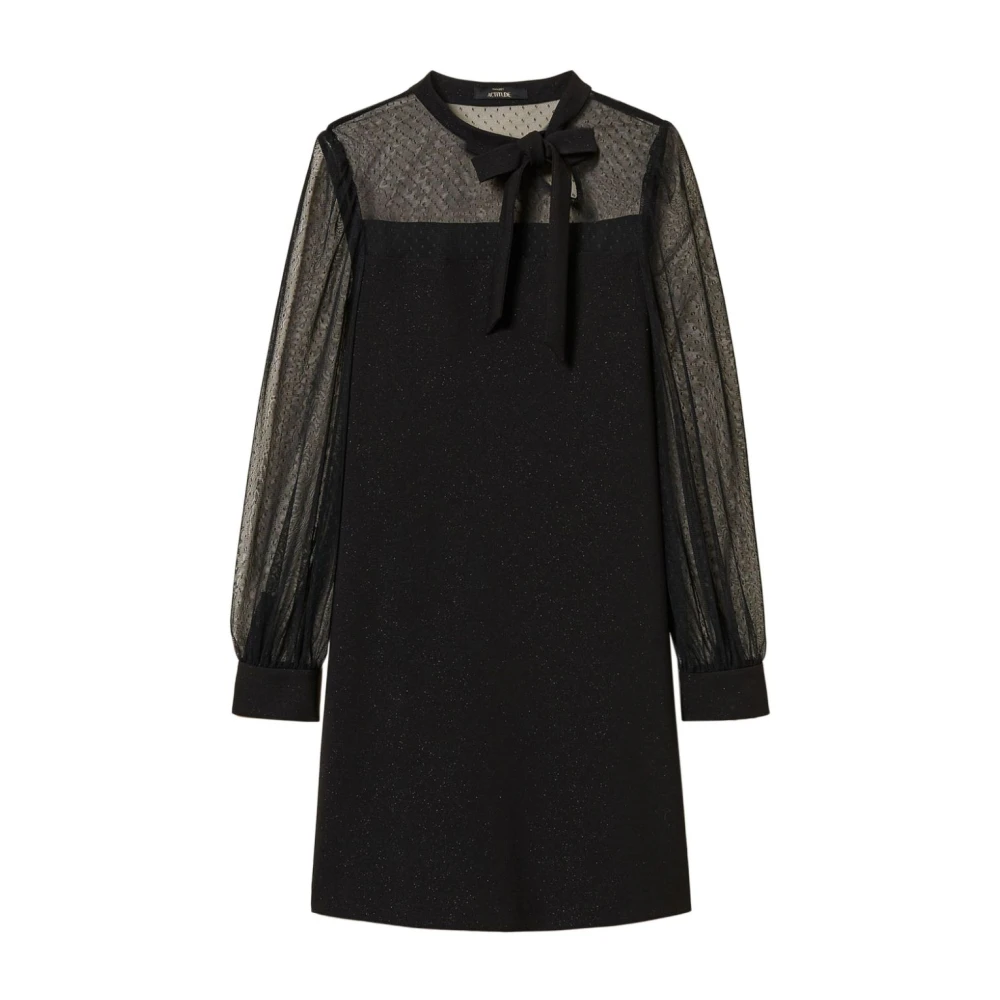 Twinset Zwarte jurk met tule plumetis mouwen Black Dames