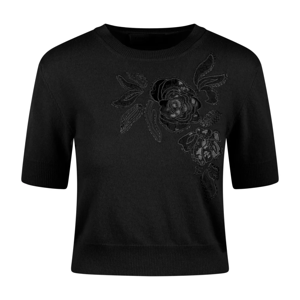 Ermanno Scervino Rose-geborduurd fijngebreid T-shirt Black Dames