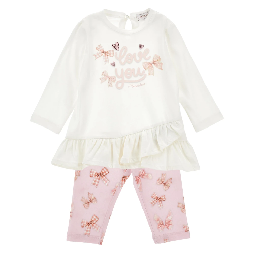 Monnalisa Girls Multicolor Kids Sets, 6 M, Bow Print Leggings Set In Pink