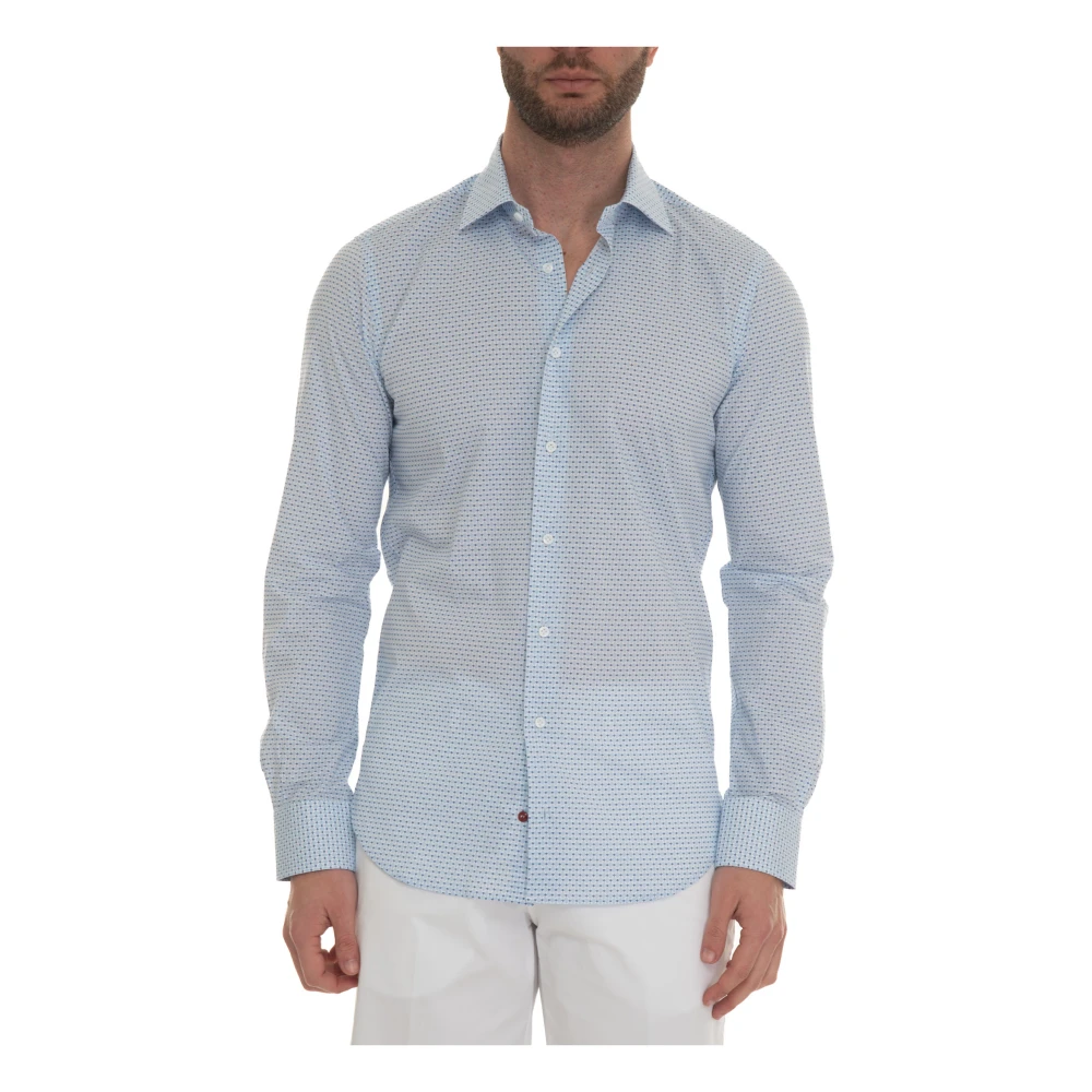 Càrrel Casual Overhemd met Italiaanse Dress Neck en Tegel Micro Print Blue Heren