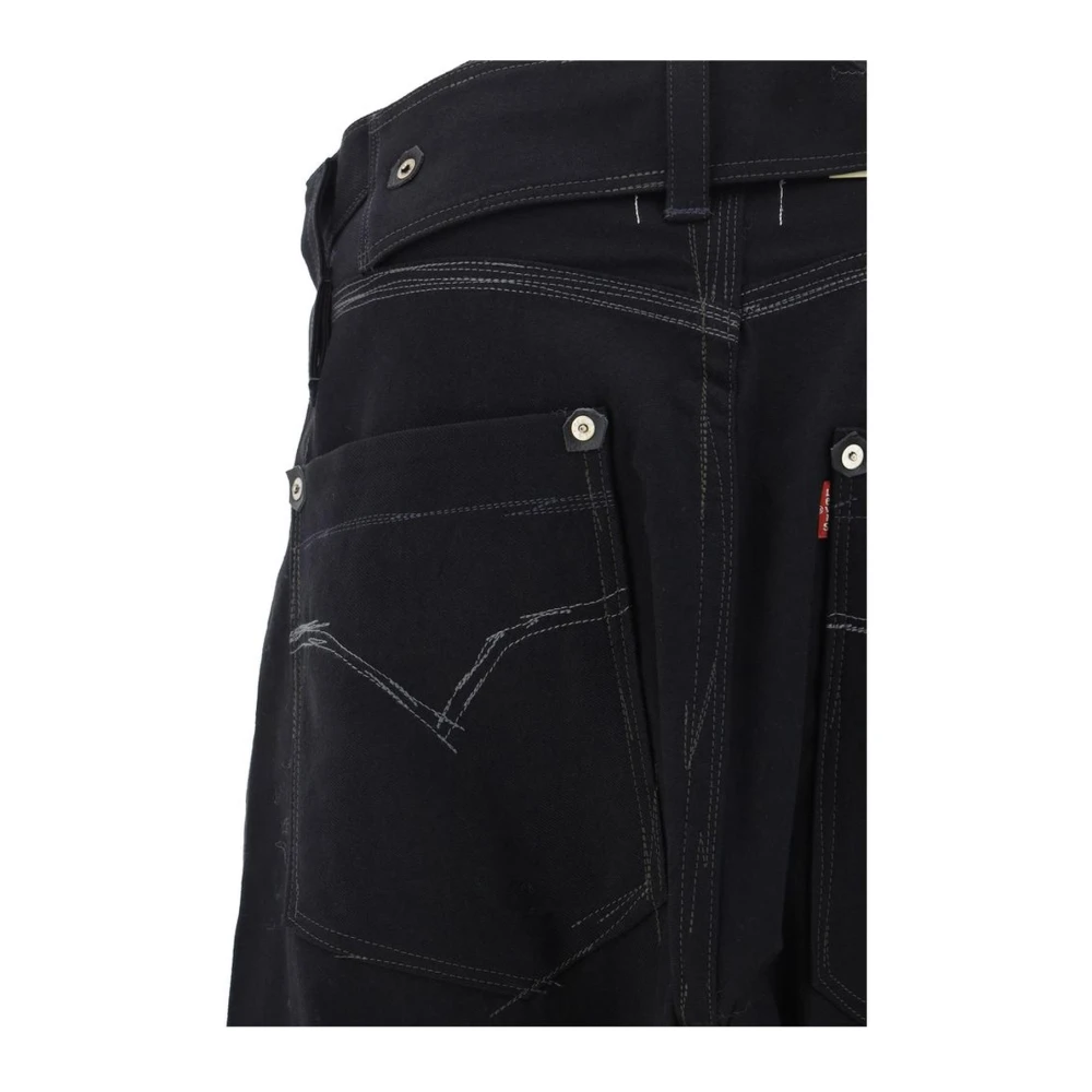 Junya Watanabe Wollen broek met leren patch Black Heren