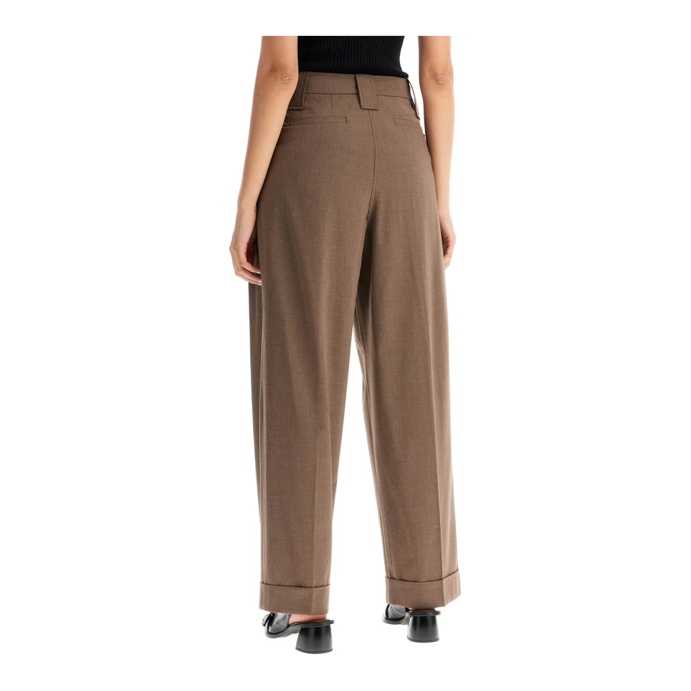 Ganni Hoge Taille Wijde Broek Brown Dames